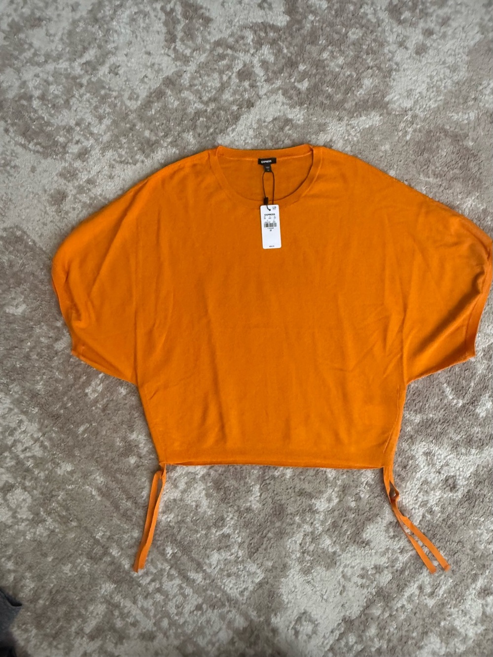 Express Orange Tie-Hem Short Sleeve Sweater dolman sleeve oversized women’s xs